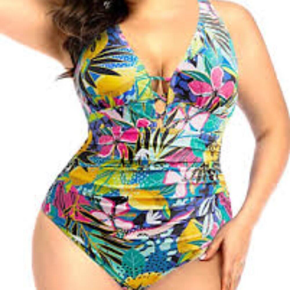 YONIQUE MULTICOLOR PINK BLUE YELLOW PLUS SIZE SWIMSUIT 20W BRAND NEW WITH TAGS